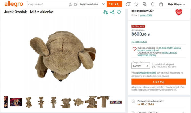 Kultowy miś z dobranocki z PRL-u na licytacji WOŚP. Cena już jest zawrotna