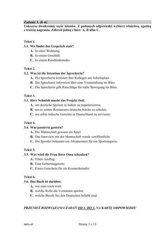 Matura 2020 ARKUSZE CKE: Niemiecki podstawowy