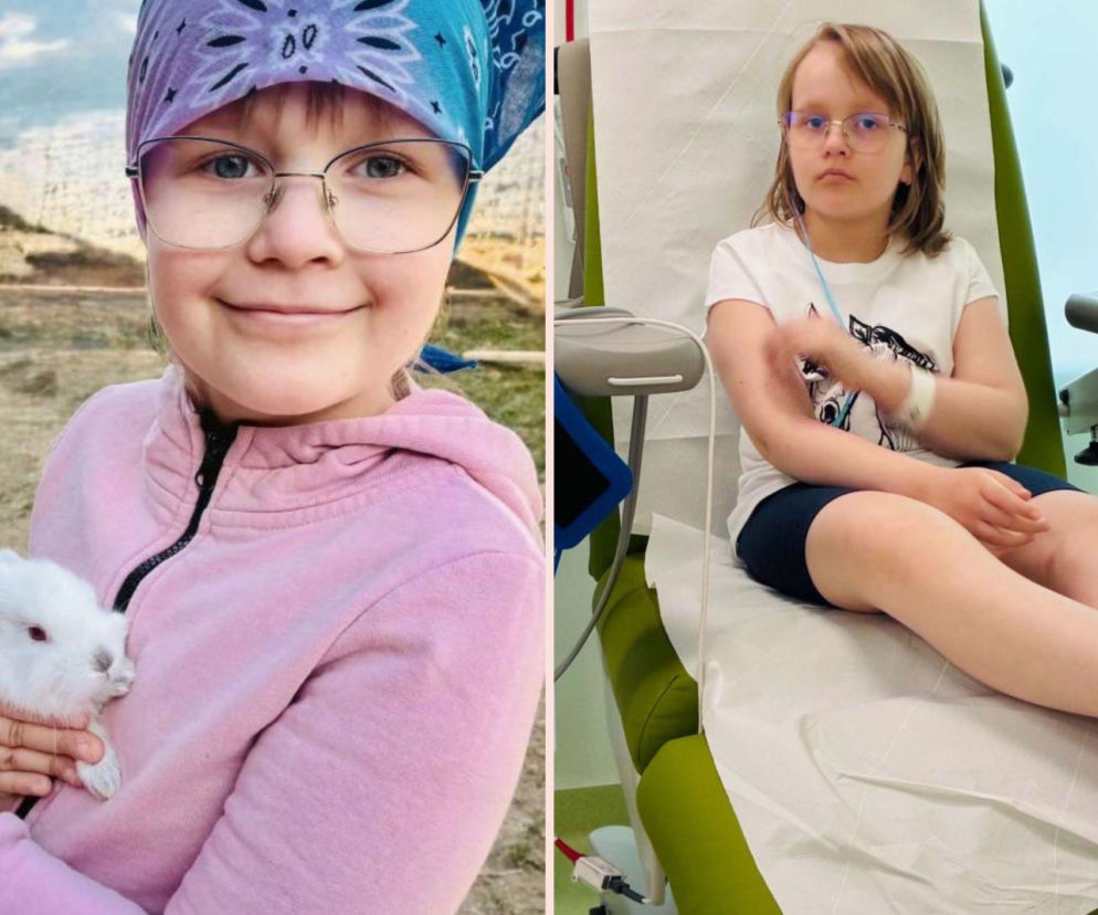 Uśmiechnięta Lenka z króliczkiem, a obok na fotelu medycznym. O walce dziewczynki z guzem mózgu przeczytasz na MJM.
