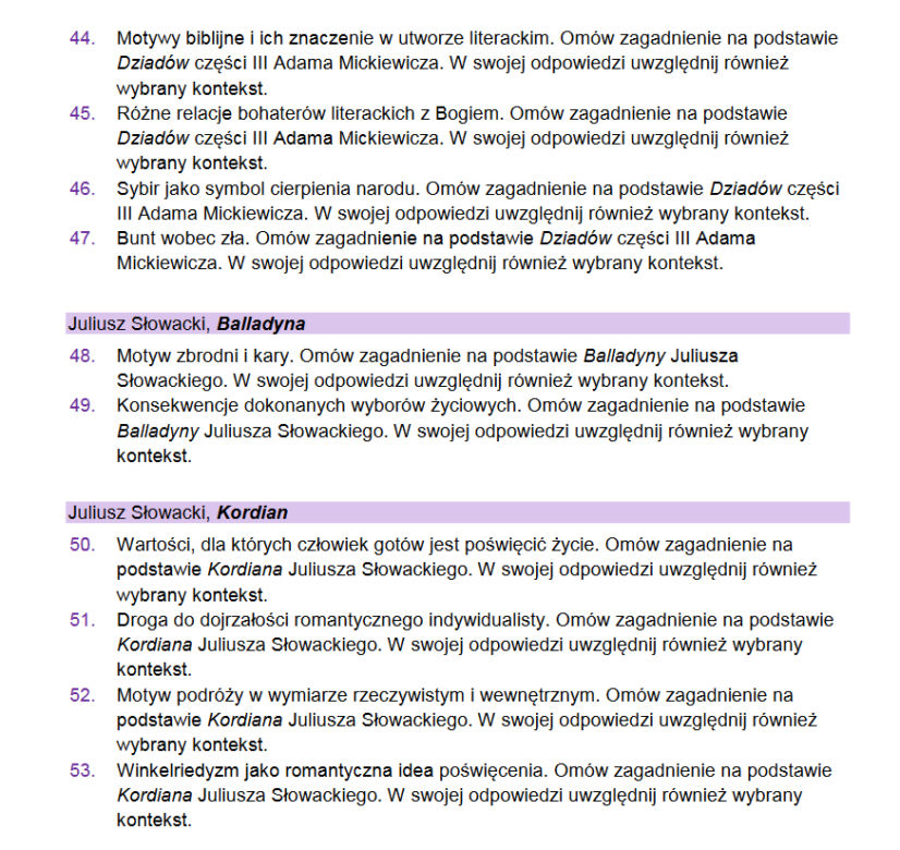 matura ustna 2023 język polski - pytania jawne