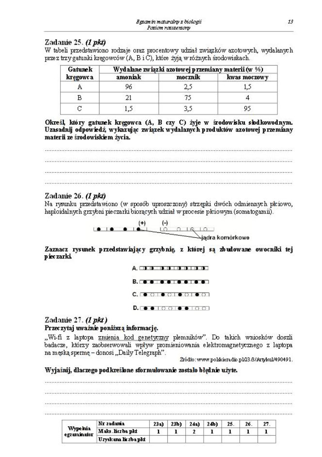 Matura 2013 biologia p. rozszerzony