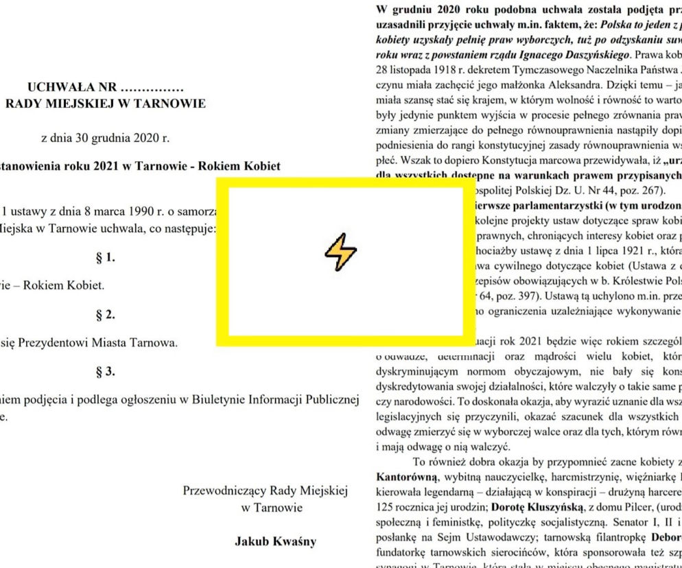 Symbol błyskawicy użyty przez przewodniczącego rady miasta