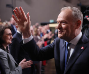 Premier Donald Tusk podczas Rady Krajowej Koalicji Obywatelskiej w Ursynowskim Centrum Kultury Alternatywy w Warszawie