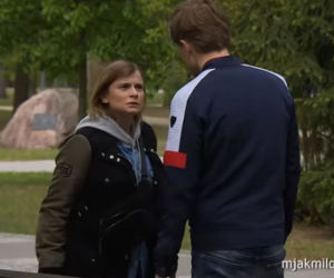 M jak miłość, odcinek 1454. Katia (Joanna Jarmołowicz), Łukasz (Jakub Józefowicz)