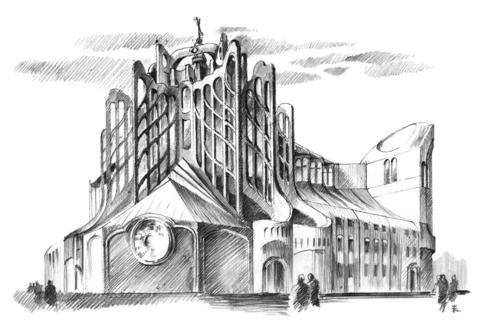 Tadeusz M. Zipser, kościół Opatrzności Bożej, Wrocław, Nowy Dwór, widok perspektywiczny. Fot. materiały prasowe Muzeum Architektury we Wrocławiu