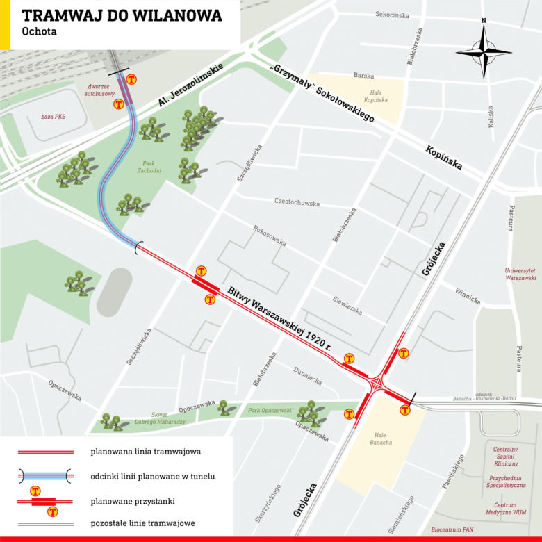Mapa tramwaju do Dworca Zachodniego