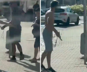 Półnagi mężczyzna z nożem gonił ludzi na ulicy. Dantejskie sceny