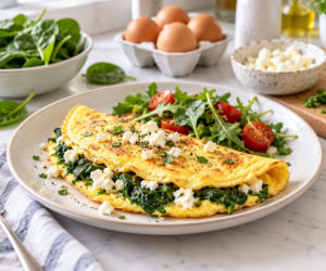 Omlet ze szpinakiem gotowy w 10 minut. Najpierw odparuj liście, dopiero potem wlej jajka