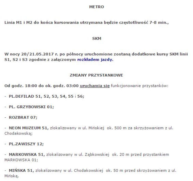 Noc muzeów 2017 Warszawa. Tak pojedzie komunikacja miejska