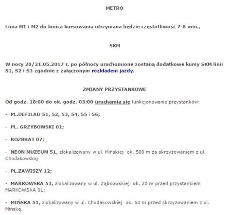 Noc muzeów 2017 Warszawa. Tak pojedzie komunikacja miejska