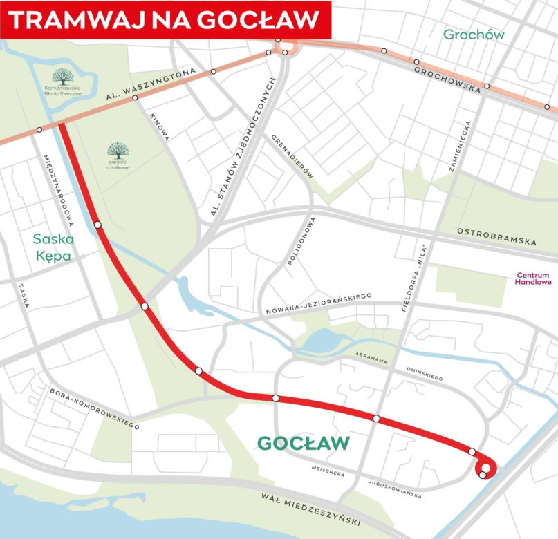 Tramwaj na Gocław w Warszawie – mapa