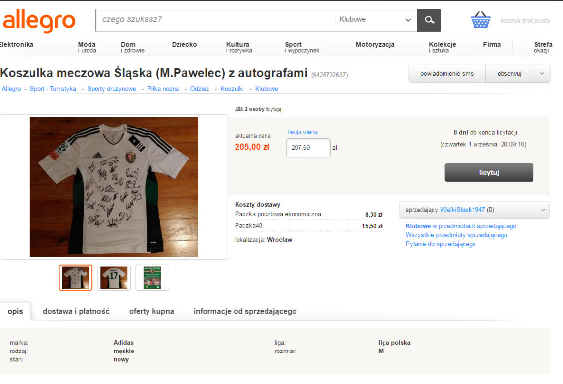 Koszulka meczowa Śląska (M.Pawelec) z autografami