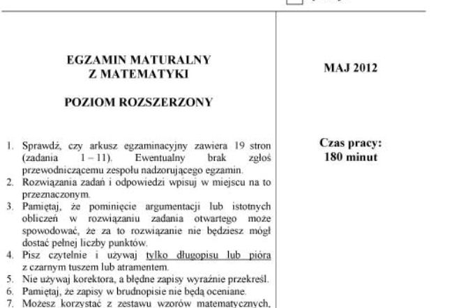 Matura 2012 matematyka rozszerzona
