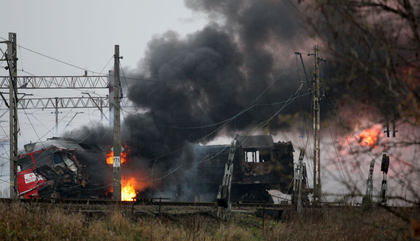 Pożar wagonów pociągów w Białymstoku 