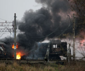 Pożar wagonów pociągów w Białymstoku 