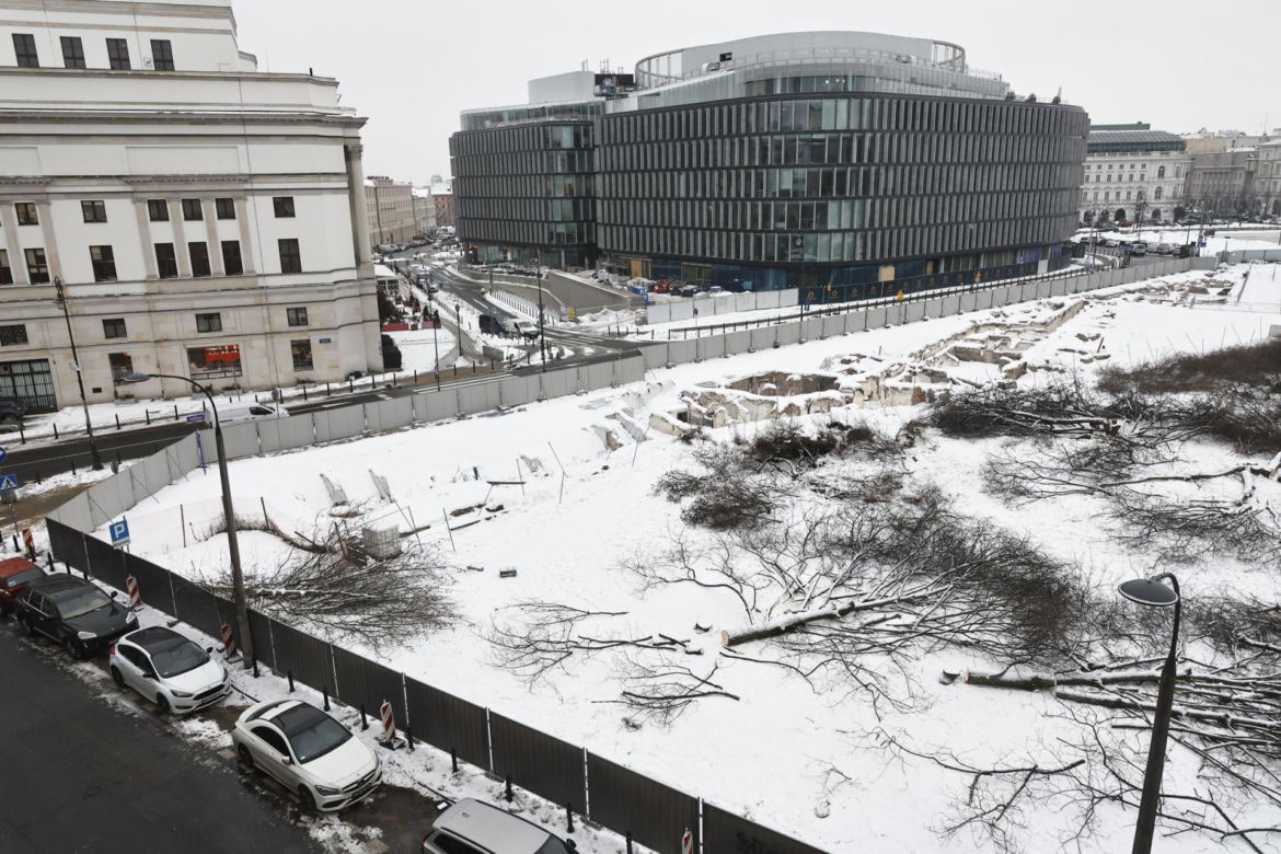 Rzeź drzew w parku w centrum Warszawy. Przygnębiający widok przed odbudową Pałacu Saskiego