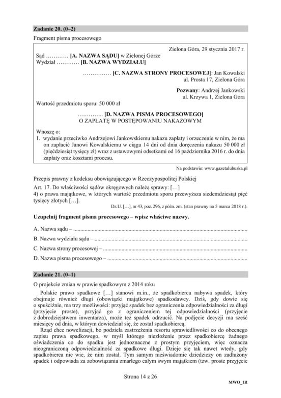 Matura: WOS. Zadania z 2018 ROKU,  akusze CKE