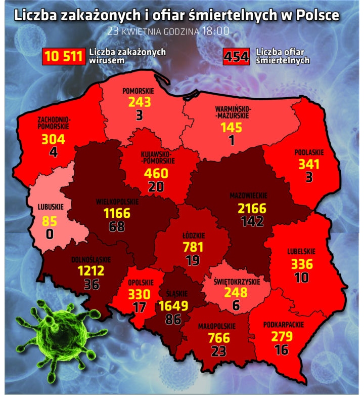 Koronawirus 23.04.2020 r, godz. 18. Zobacz aktualne wykresy i dane!