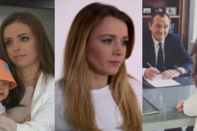 M jak miłość. Monika (Anna Wendzikowska), Górecki (Wojciech Wysocki), Olga (Katarzyna Grabowska)