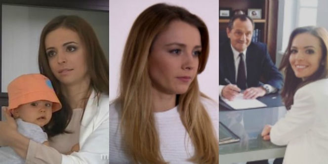 M jak miłość. Monika (Anna Wendzikowska), Górecki (Wojciech Wysocki), Olga (Katarzyna Grabowska)