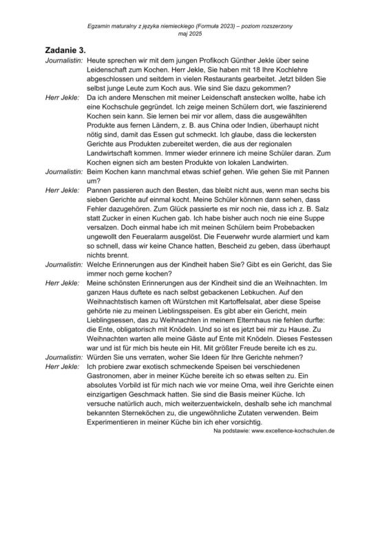 Matura 2025 niemiecki rozszerzony - odpowiedzi do arkusza CKE 13.05.2025 - Formuła 2023