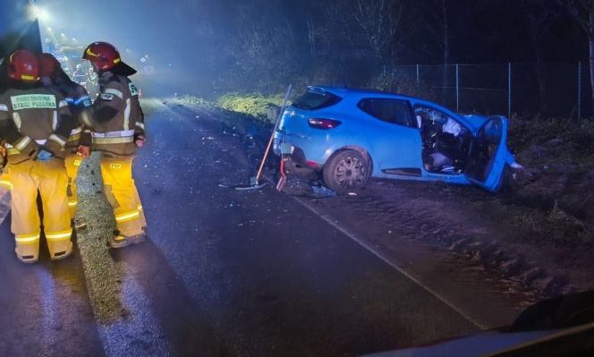 Osobówka zderzyła się z ciężarówką w Tomicach. 23-latka trafiła do szpitala