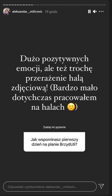 Aleksandar Milićević (Marek 2) na Instagramie o roli w serialu BrzydUla