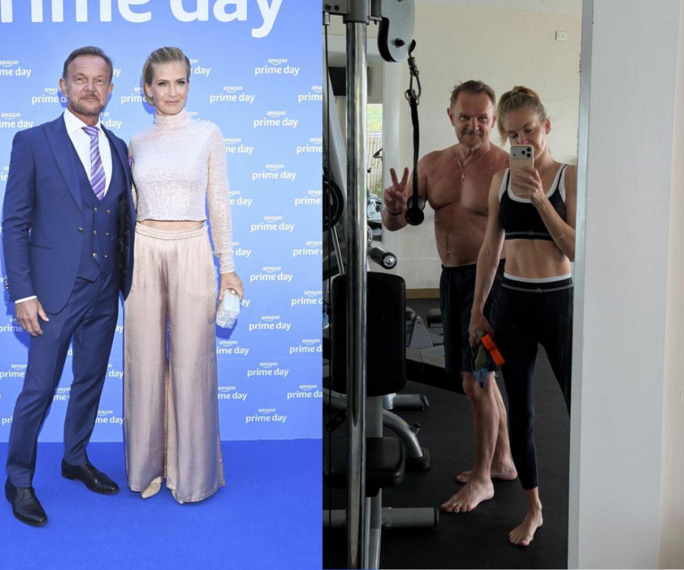 Cezary Pazura z gołym torsem, a żona pokazuje ABS. Internet szaleje, a my też chcemy tego treningu