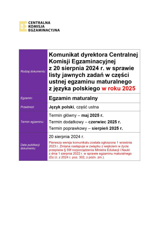 Matura 2025 - pytania jawne język polski część ustna