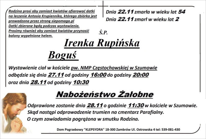 Pogrzeb Ireny Rupińskiej i 2-letniego Bogusia. Szczególna prośba rodziny. Piękny gest