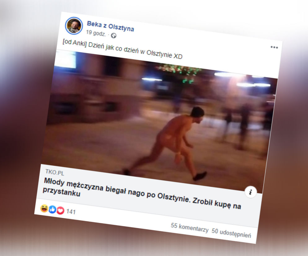 Olsztyn: Nagi mężczyzna biegał po mieście