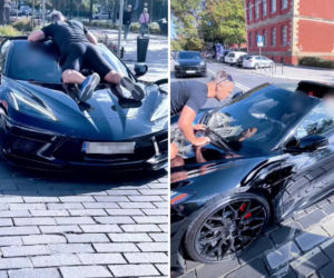 Aktywista wylądował na masce sportowego kabrioletu. Chwile grozy na przejściu dla pieszych. Wziął mnie na barana