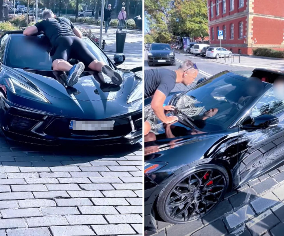 Aktywista wylądował na masce sportowego kabrioletu. Chwile grozy na przejściu dla pieszych. Wziął mnie na barana