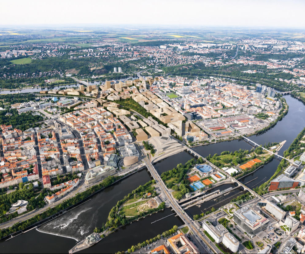 Wizualizacja nowej dzielnicy Bubny-Zátory w Pradze nad Wełtawą. O szczegółach projektu przeczytasz na portalu Architektura.
