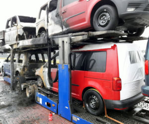 Pożar lawety z nowymi Volkswagenami