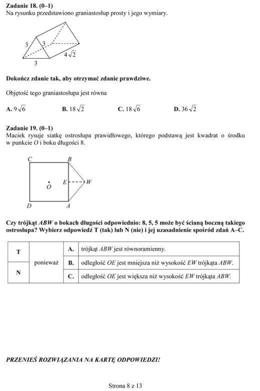 EGZAMIN GIMNAZJALNY 2014 MATEMATYKA ARKUSZE ODPOWIEDZI - OFICJALNE Z CKE