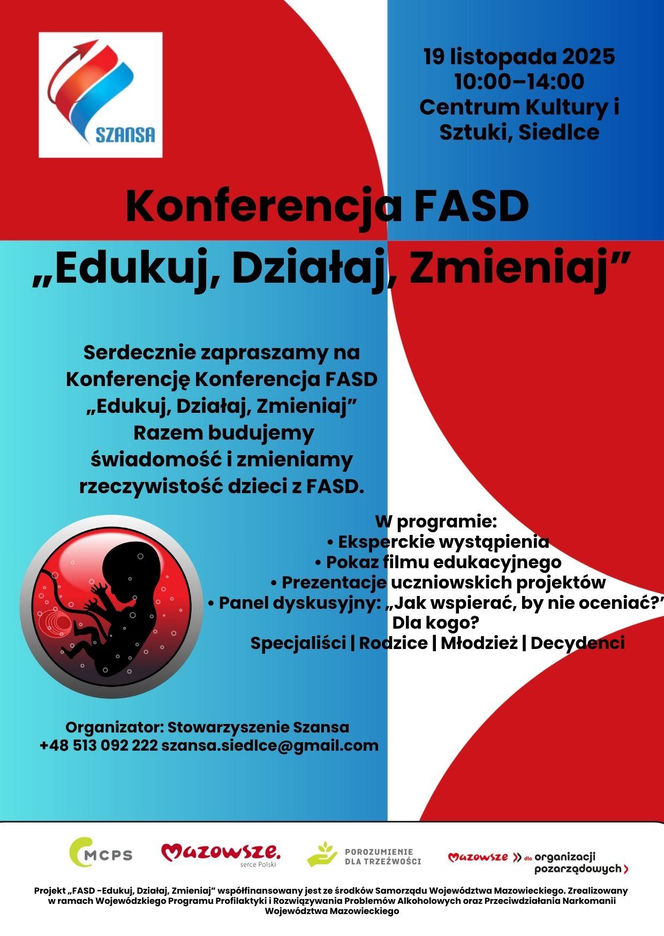 Stowarzyszenie Szansa w Siedlcach zaprasza 19 listopada na otwartą konferencję podsumowującą projekt „FASD – Edukuj, Działaj, Zmieniaj”