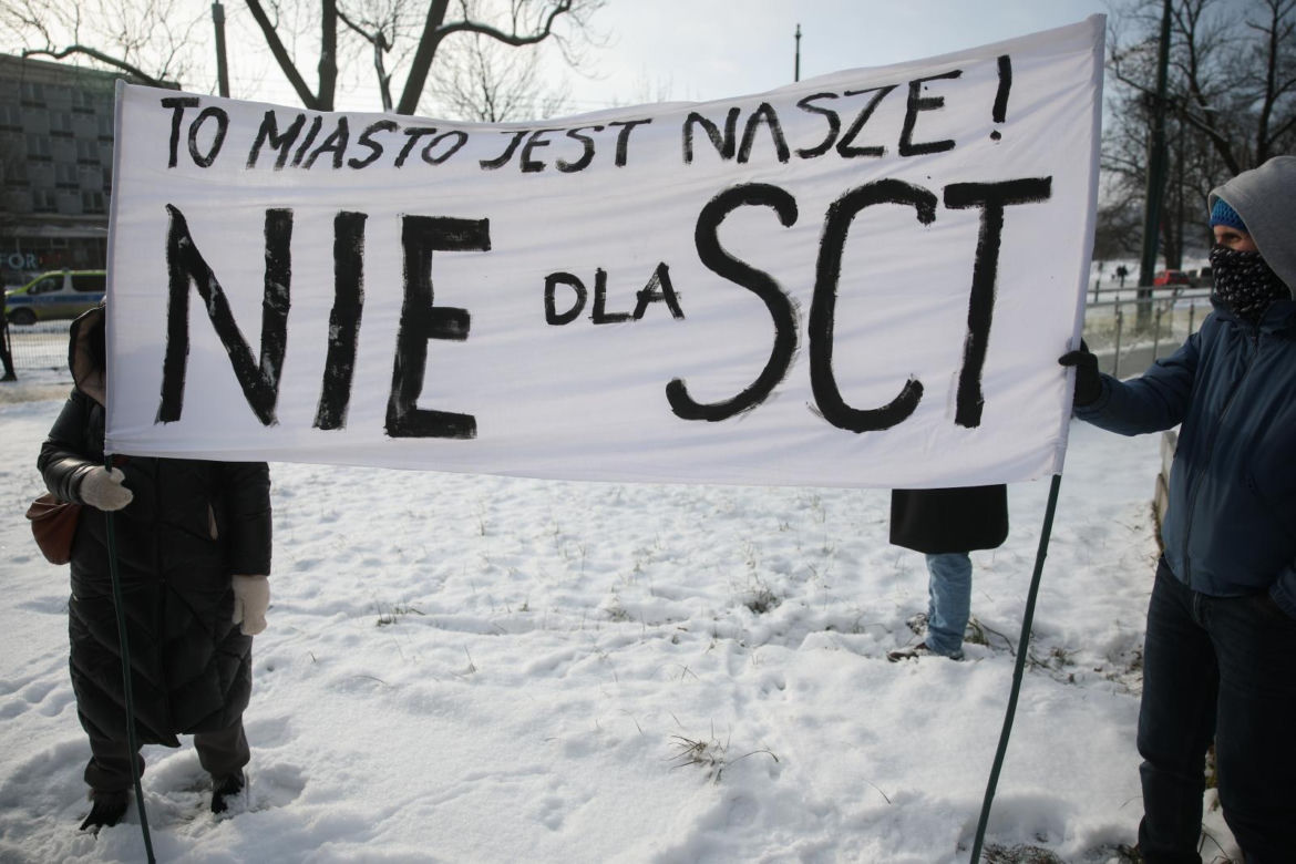 Protest przeciw Stefie Czystego Transportu w Krakowie