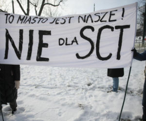 Protest przeciw Stefie Czystego Transportu w Krakowie