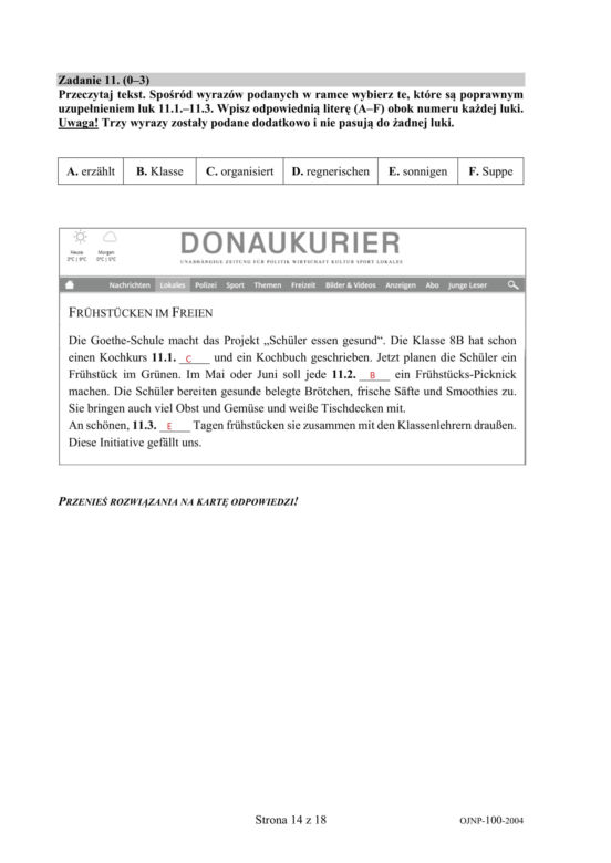 Egzamin ósmoklasisty 2020 - ODPOWIEDZI z języka niemieckiego