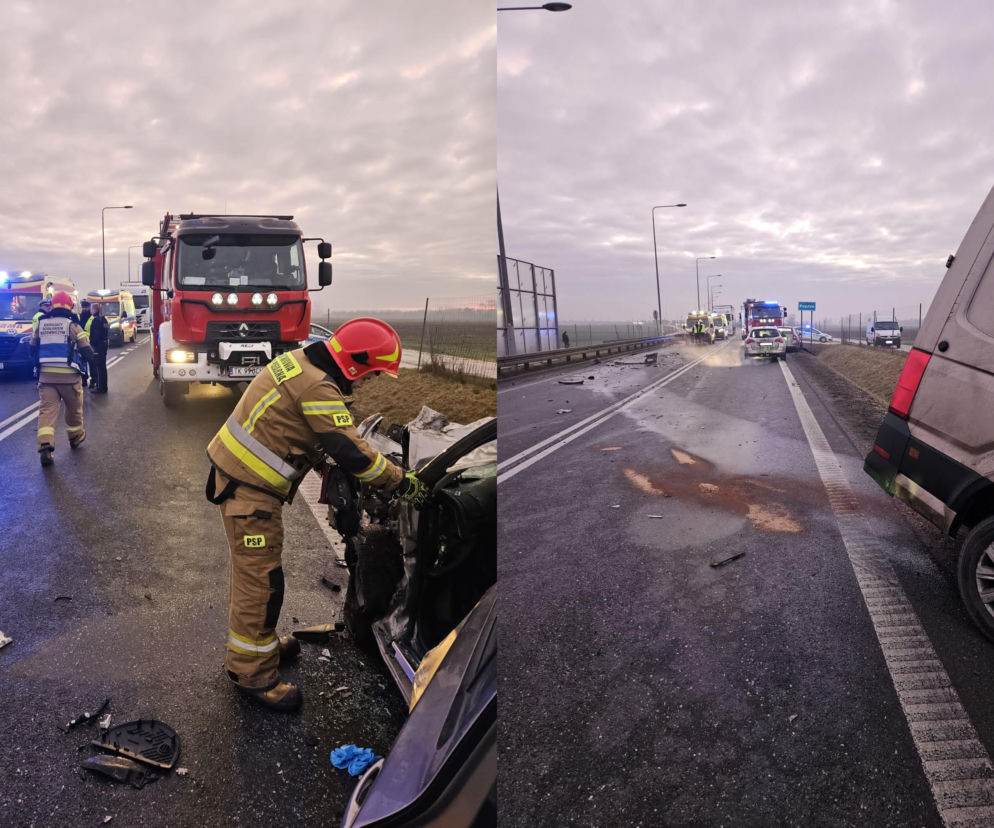 35-latek huknął w tira i zderzył się czołowo z busem! Śmiertelny wypadek na DK 78 pod Jędrzejowem [ZDJĘCIA]