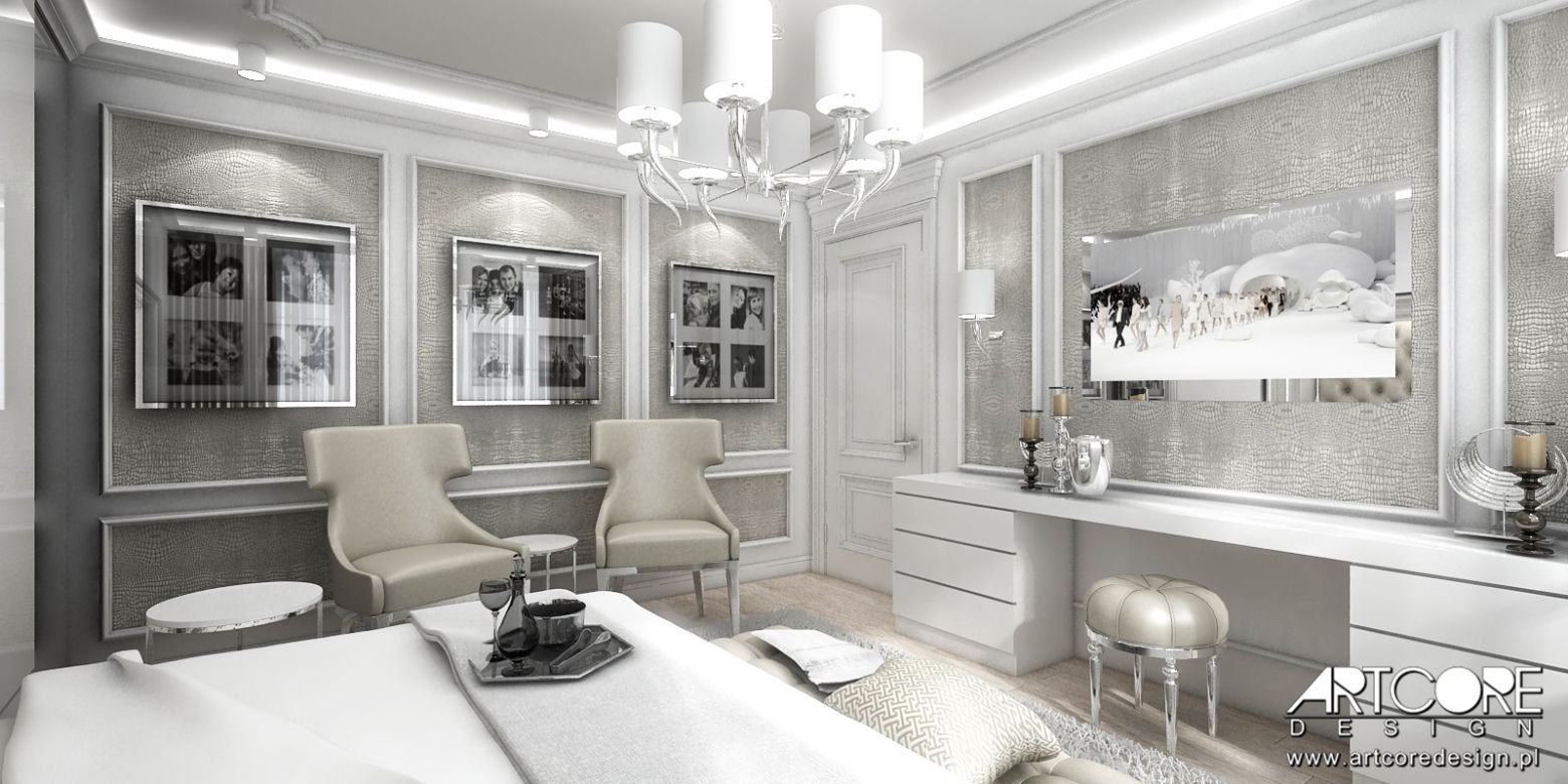 Sypialnia glamour - projekt wnętrza.