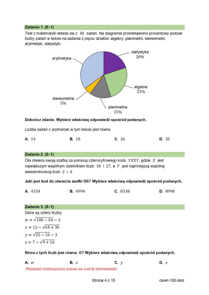 Egzamin ósmoklasisty z matematyki 2026 - Arkusze CKE