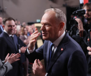 Premier Donald Tusk podczas Rady Krajowej Koalicji Obywatelskiej w Ursynowskim Centrum Kultury Alternatywy w Warszawie