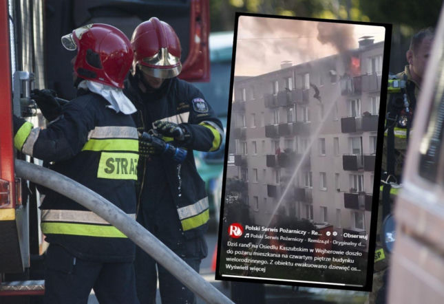 Dramatyczny pożar w Wejherowie! Mężczyzna, ratując życie, wyskoczył przez okno z czwartego piętra 