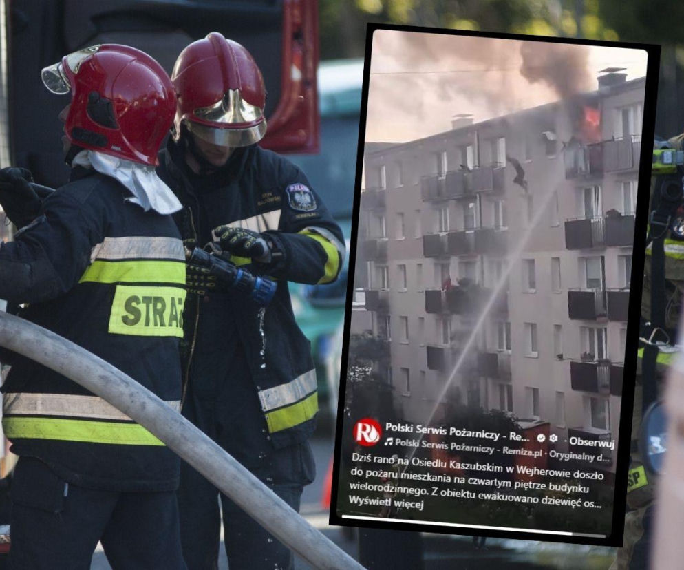 Mężczyzna uciekał przed płomieniami z czwartego piętra. Dramatyczna akcja strażaków w Wejherowie