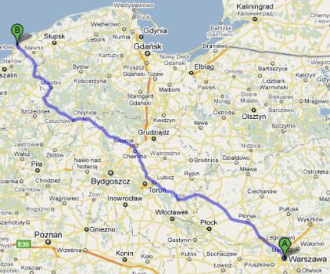 Trasa 10 Warszawa-Darłowo - mapka