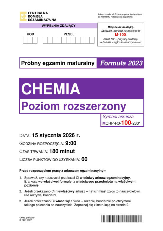 Matura próbna z chemii rozszerzona 2026. ARKUSZE CKE [15.01.2026]