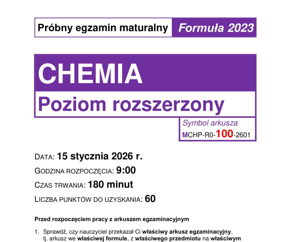 Matura próbna z chemii rozszerzona 2026. ARKUSZE CKE [15.01.2026]