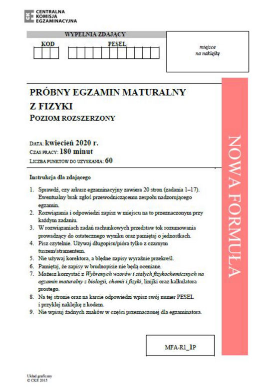 Matura próbna 2020 fizyka - rozszerzony
